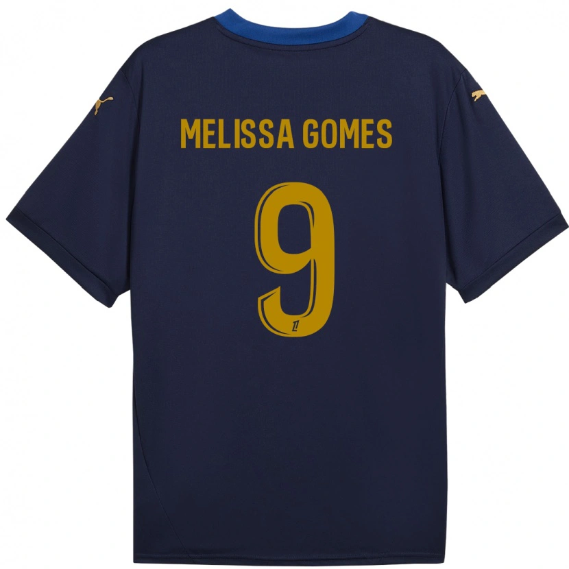 Danxen Enfant Maillot Melissa Ferreira Gomes #9 Bleu Marine Doré Tenues Extérieur 2024/25 T-Shirt