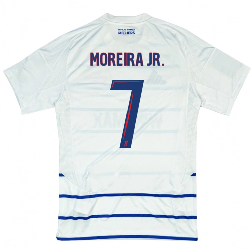 Danxen Enfant Maillot Diego Moreira #7 Blanc Bleu Tenues Extérieur 2024/25 T-Shirt