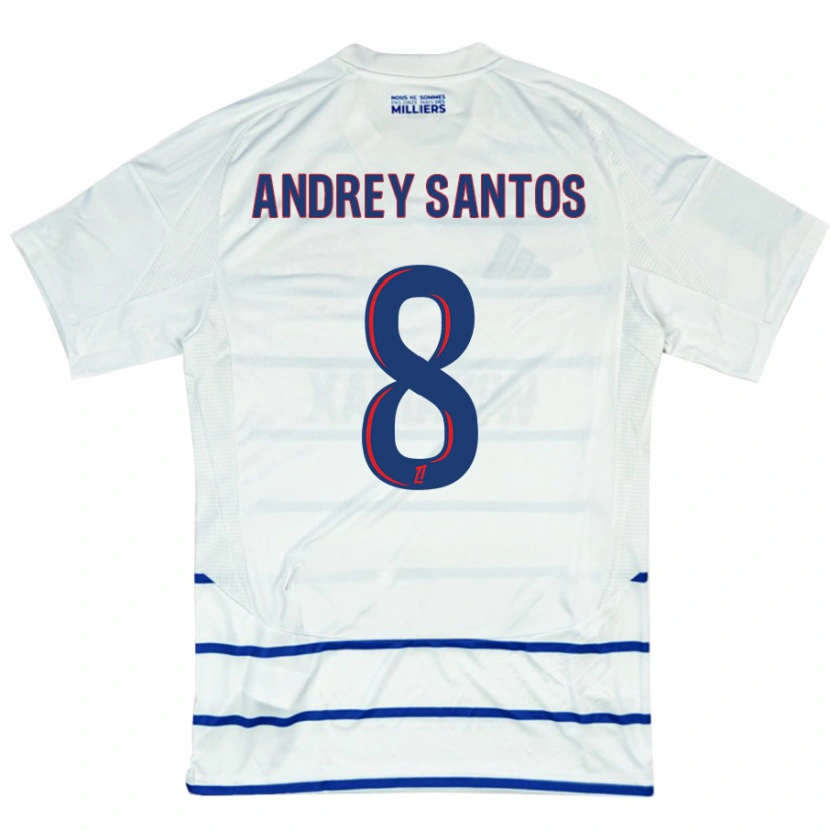 Danxen Enfant Maillot Andrey Santos #8 Blanc Bleu Tenues Extérieur 2024/25 T-Shirt