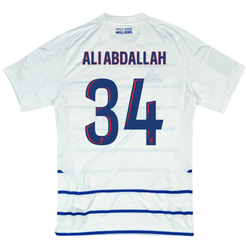 Danxen Enfant Maillot Aboubacar Ali Abdallah #34 Blanc Bleu Tenues Extérieur 2024/25 T-Shirt