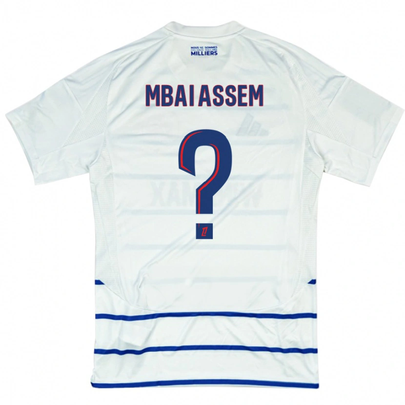 Danxen Enfant Maillot Chris Mbaï-Assem #0 Blanc Bleu Tenues Extérieur 2024/25 T-Shirt