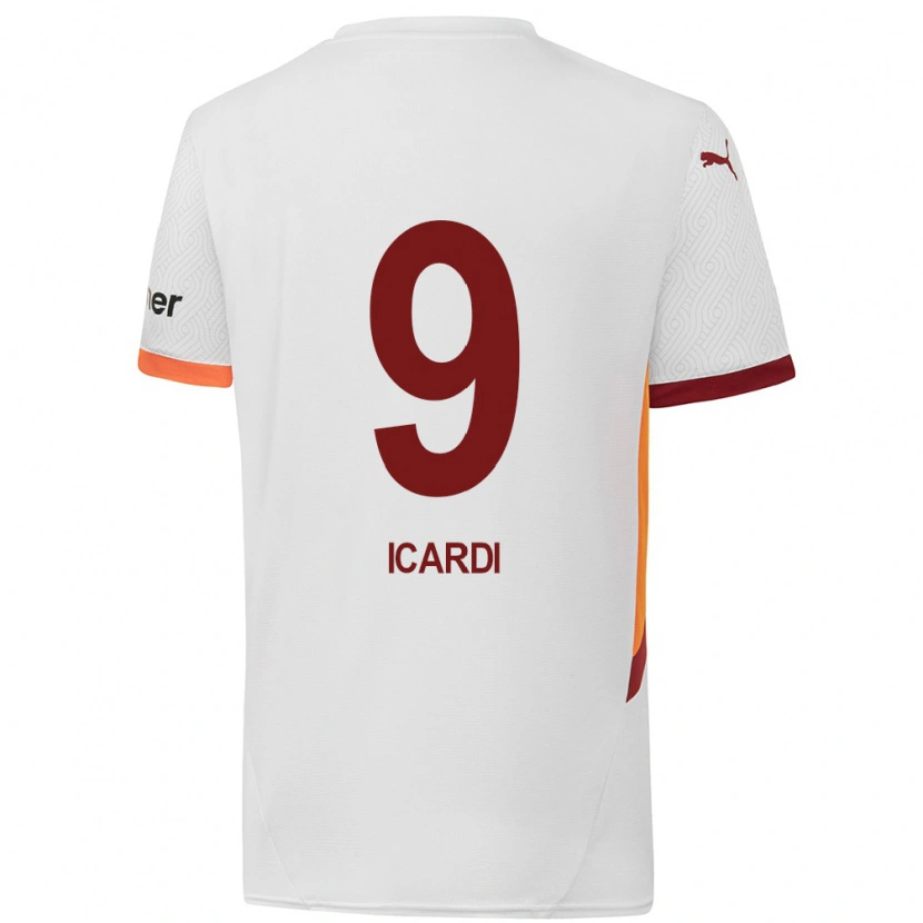 Danxen Enfant Maillot Mauro Icardi #9 Blanc Jaune Rouge Tenues Extérieur 2024/25 T-Shirt