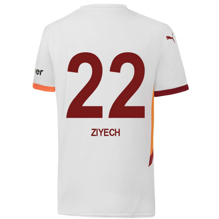 Danxen Enfant Maillot Hakim Ziyech #22 Blanc Jaune Rouge Tenues Extérieur 2024/25 T-Shirt