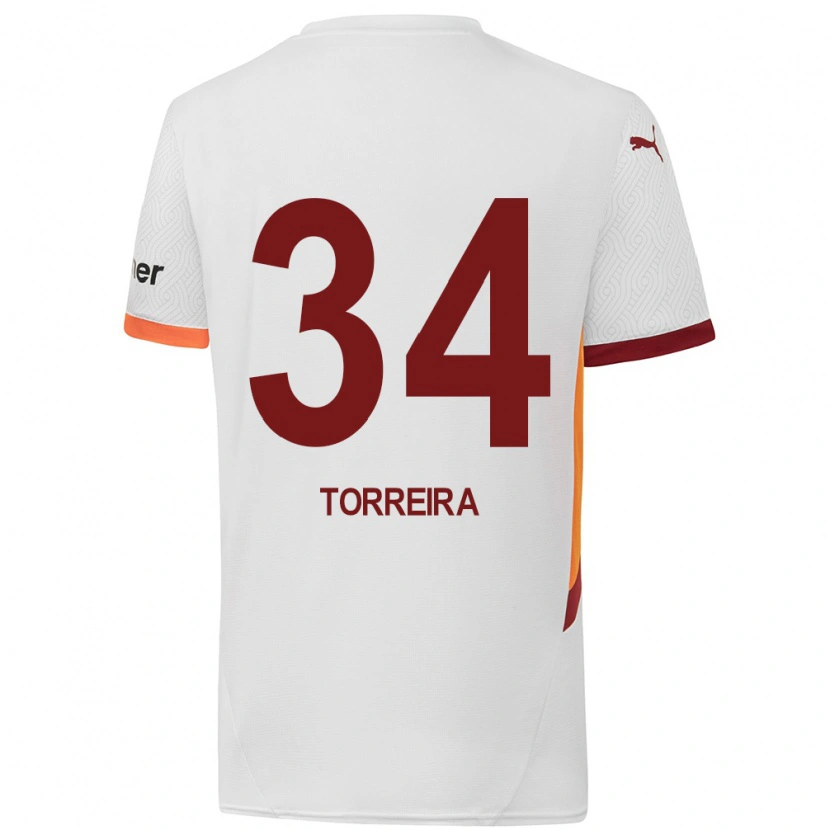 Danxen Enfant Maillot Lucas Torreira #34 Blanc Jaune Rouge Tenues Extérieur 2024/25 T-Shirt