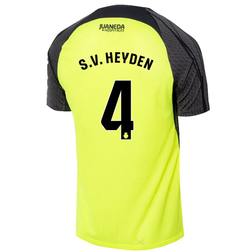 Danxen Enfant Maillot Siebe Van Der Heyden #4 Vert Fluo Noir Tenues Extérieur 2024/25 T-Shirt