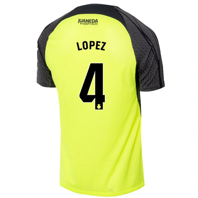 Danxen Enfant Maillot David López #4 Vert Fluo Noir Tenues Extérieur 2024/25 T-Shirt