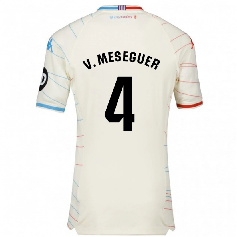 Danxen Enfant Maillot Víctor Meseguer #4 Blanc Rouge Bleu Tenues Extérieur 2024/25 T-Shirt