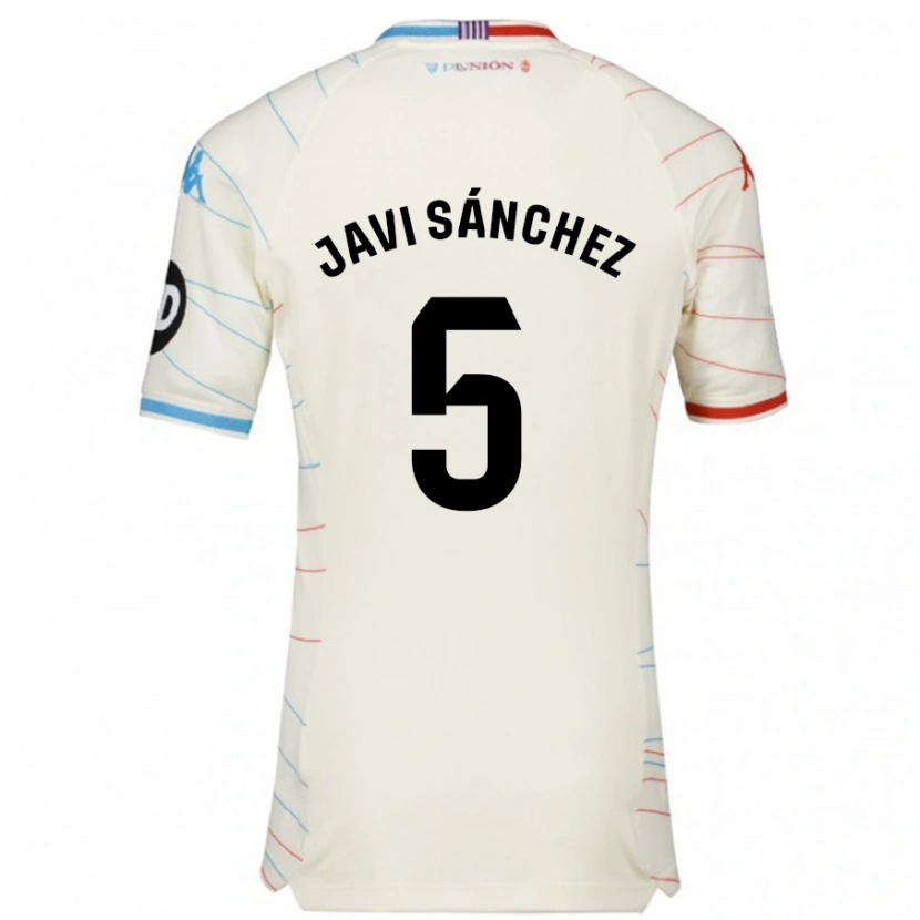 Danxen Enfant Maillot Javi Sánchez #5 Blanc Rouge Bleu Tenues Extérieur 2024/25 T-Shirt