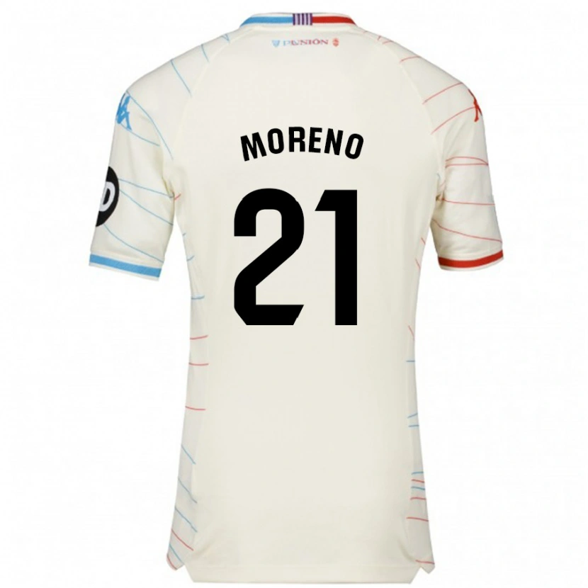 Danxen Enfant Maillot Xavi Moreno #21 Blanc Rouge Bleu Tenues Extérieur 2024/25 T-Shirt