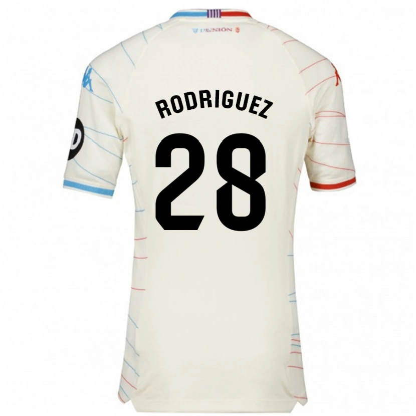 Danxen Enfant Maillot Yago Rodríguez #28 Blanc Rouge Bleu Tenues Extérieur 2024/25 T-Shirt