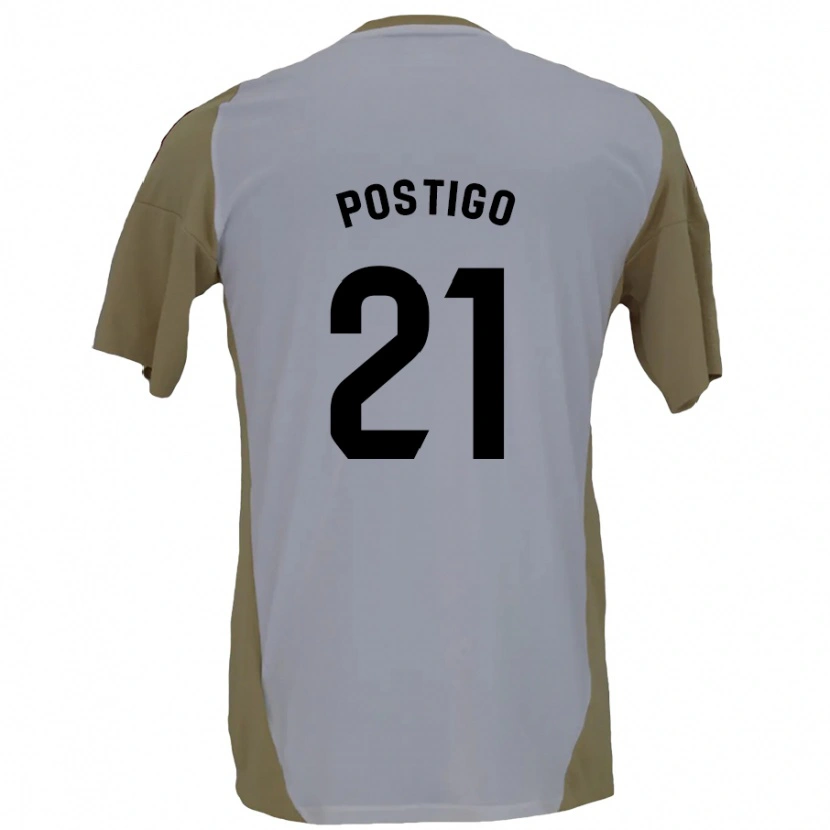 Danxen Enfant Maillot Sergio Postigo #21 Marron Blanc Tenues Extérieur 2024/25 T-Shirt