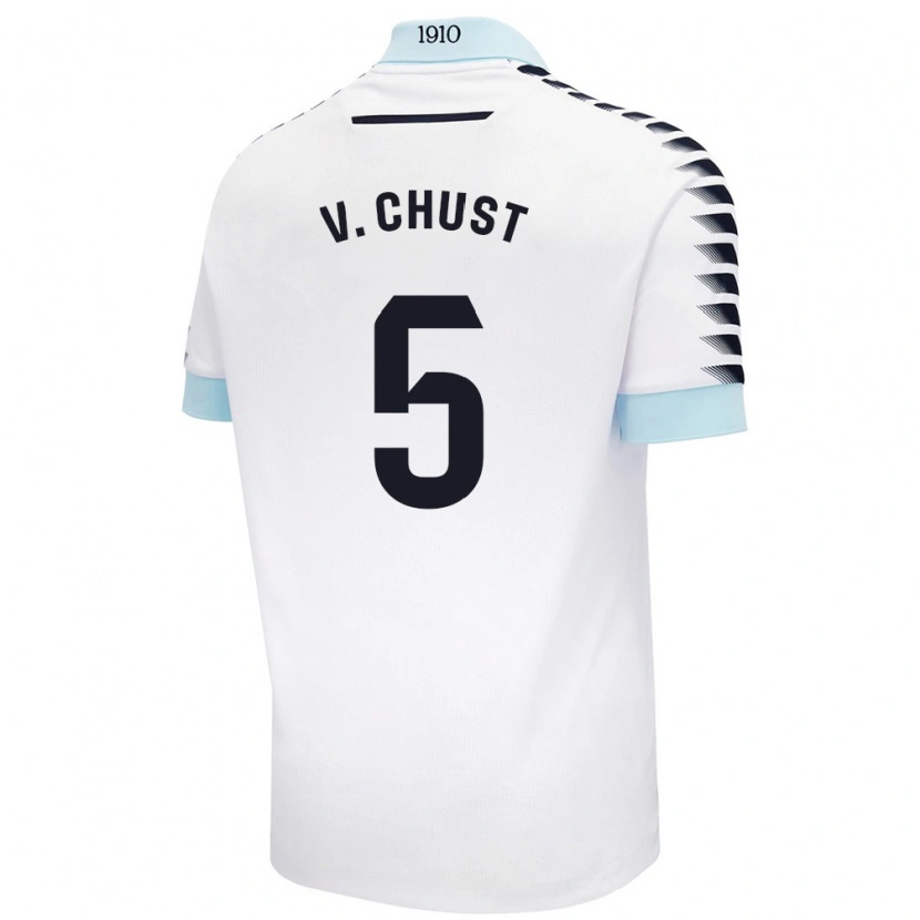 Danxen Enfant Maillot Víctor Chust #5 Blanc Bleu Tenues Extérieur 2024/25 T-Shirt