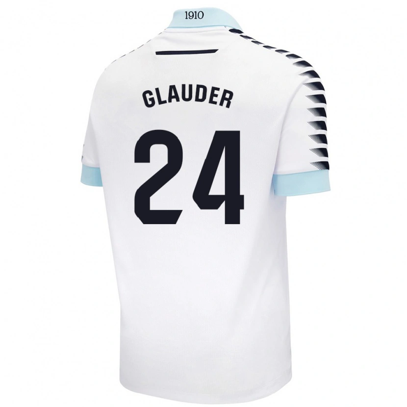 Danxen Enfant Maillot Cristian Glauder #24 Blanc Bleu Tenues Extérieur 2024/25 T-Shirt