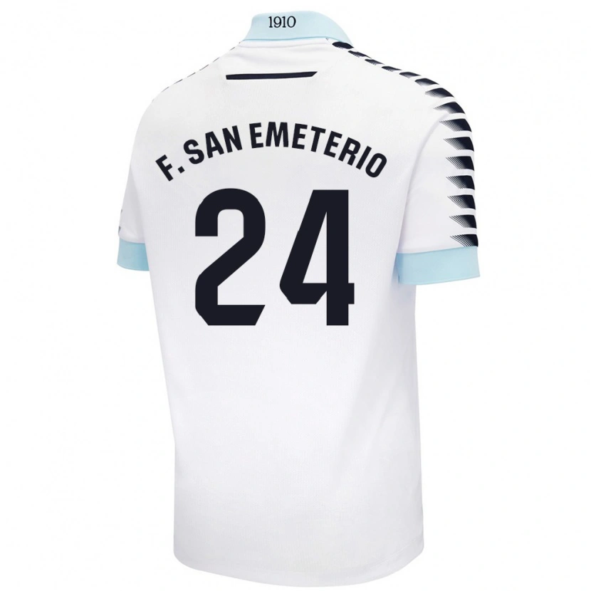 Danxen Enfant Maillot Fede San Emeterio #24 Blanc Bleu Tenues Extérieur 2024/25 T-Shirt