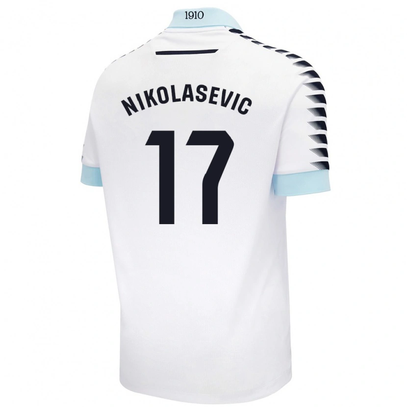 Danxen Enfant Maillot Mirko Nikolasevic #17 Blanc Bleu Tenues Extérieur 2024/25 T-Shirt