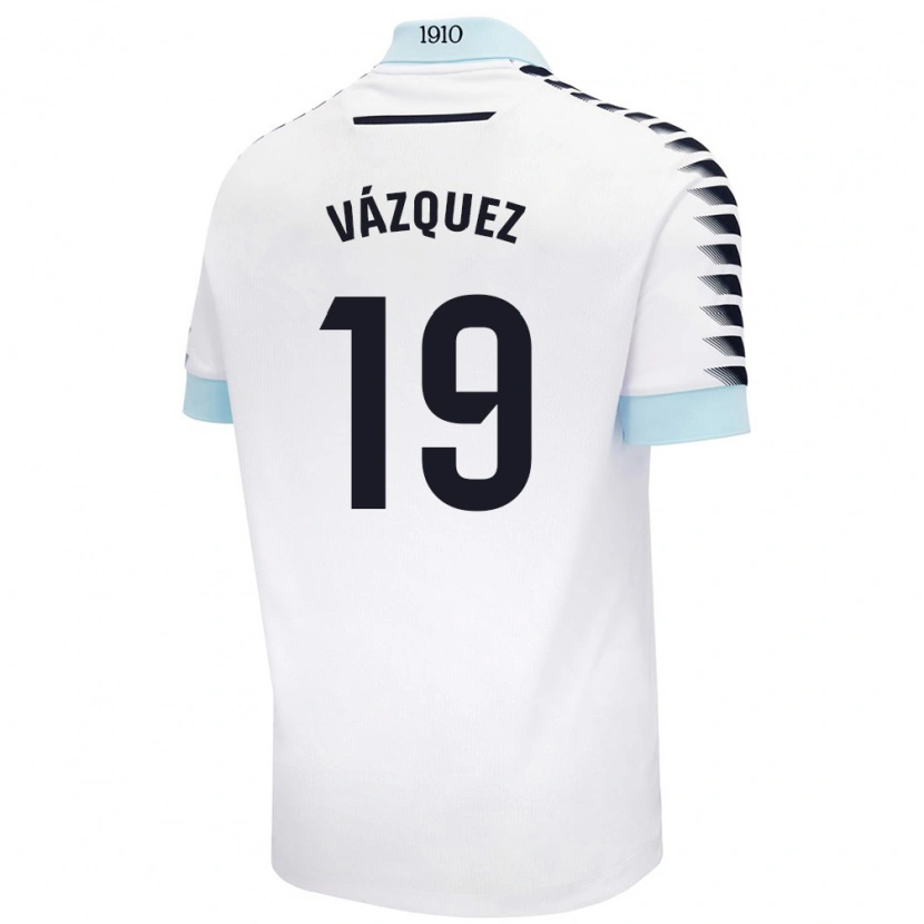 Danxen Enfant Maillot Borja Vázquez #19 Blanc Bleu Tenues Extérieur 2024/25 T-Shirt