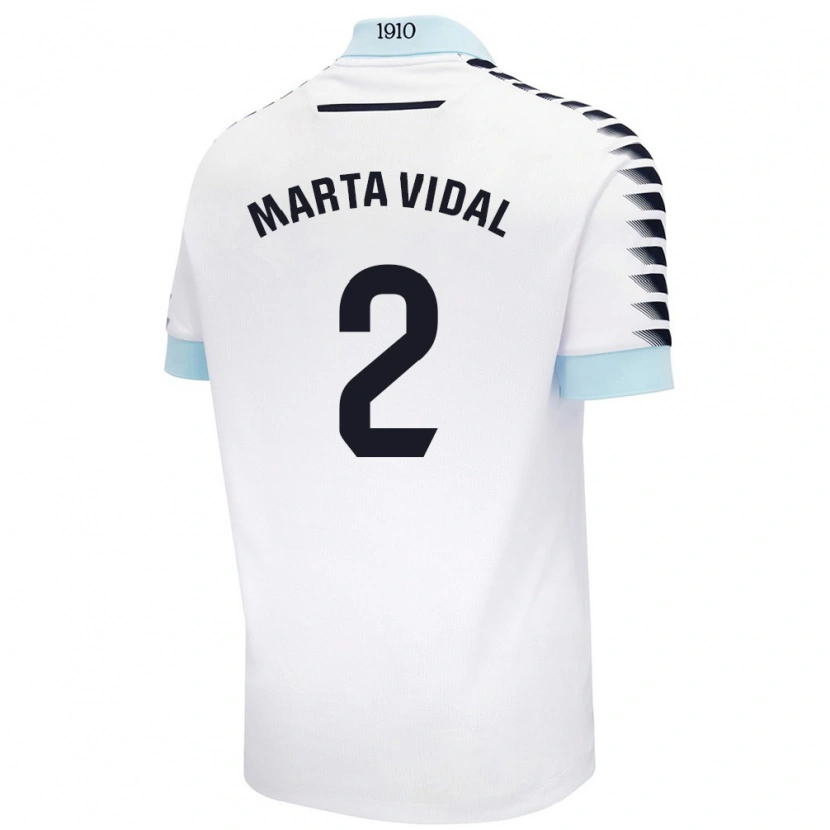 Danxen Enfant Maillot Marta Vidal Vela #2 Blanc Bleu Tenues Extérieur 2024/25 T-Shirt