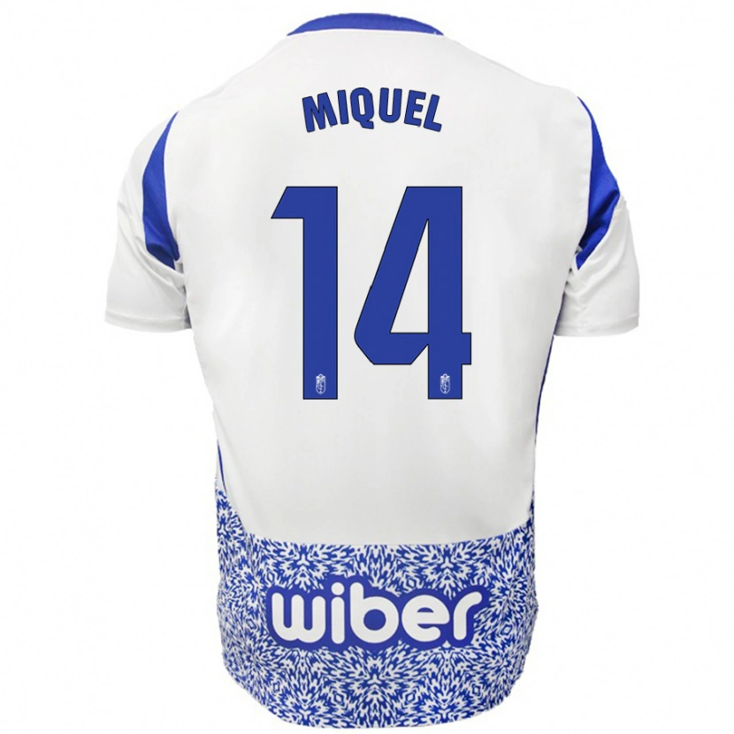 Danxen Enfant Maillot Ignasi Miquel #14 Blanc Bleu Tenues Extérieur 2024/25 T-Shirt