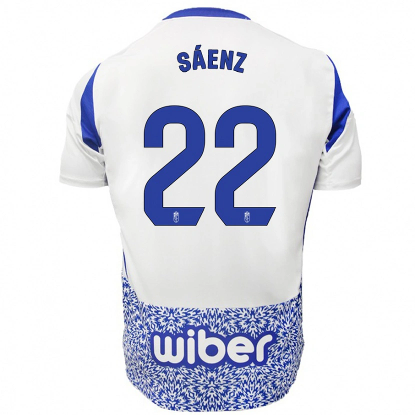 Danxen Enfant Maillot Pablo Sáenz #22 Blanc Bleu Tenues Extérieur 2024/25 T-Shirt