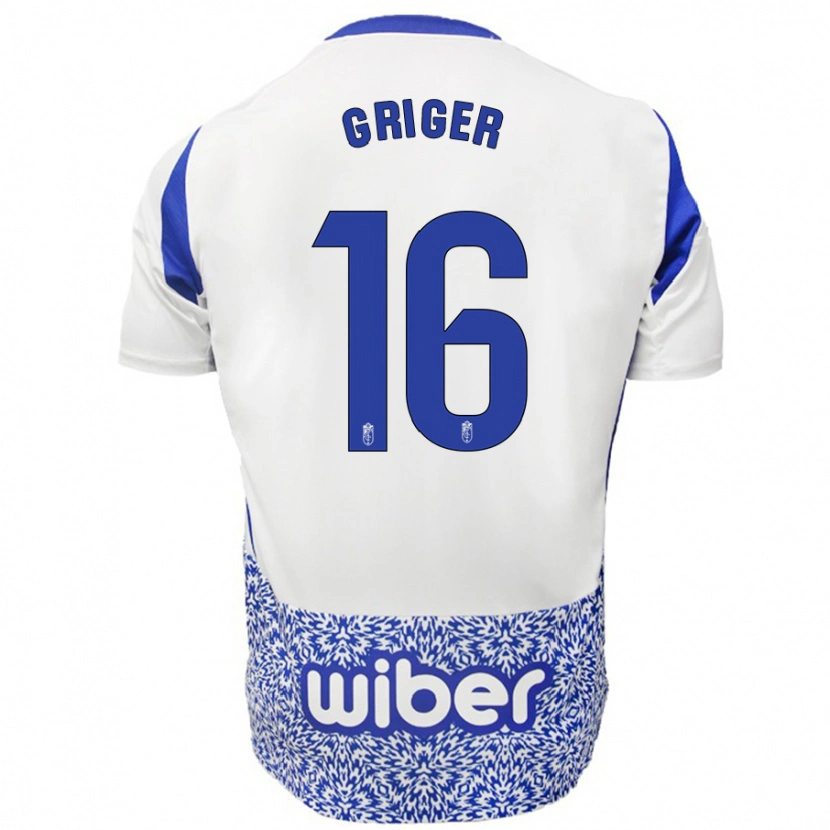 Danxen Enfant Maillot Adam Griger #16 Blanc Bleu Tenues Extérieur 2024/25 T-Shirt