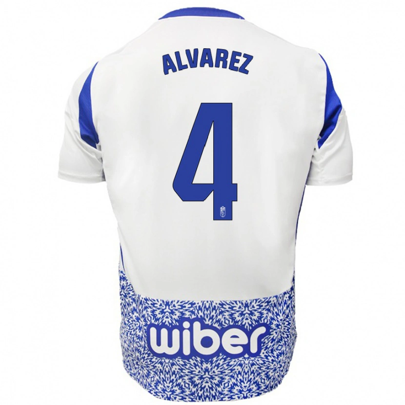 Danxen Enfant Maillot Isabel Álvarez #4 Blanc Bleu Tenues Extérieur 2024/25 T-Shirt