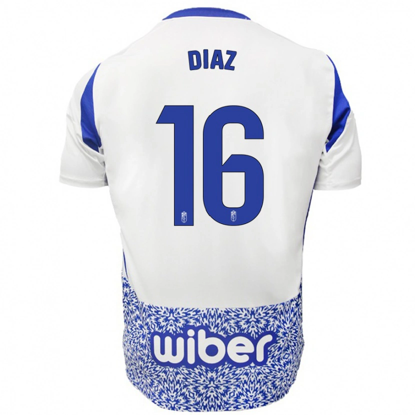 Danxen Enfant Maillot Víctor Díaz #16 Blanc Bleu Tenues Extérieur 2024/25 T-Shirt