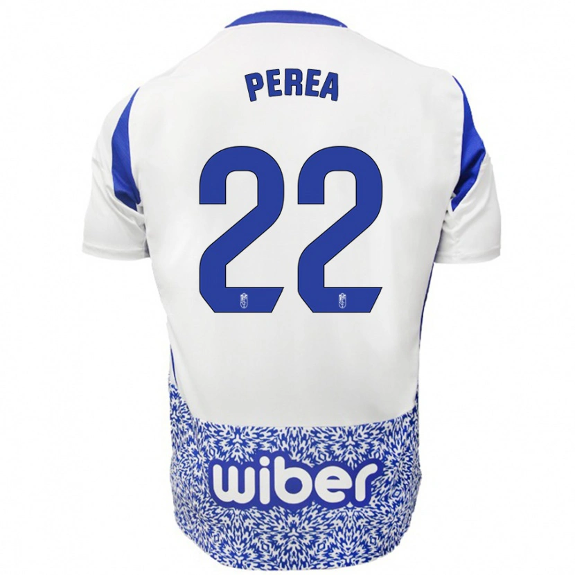 Danxen Enfant Maillot Alberto Perea #22 Blanc Bleu Tenues Extérieur 2024/25 T-Shirt