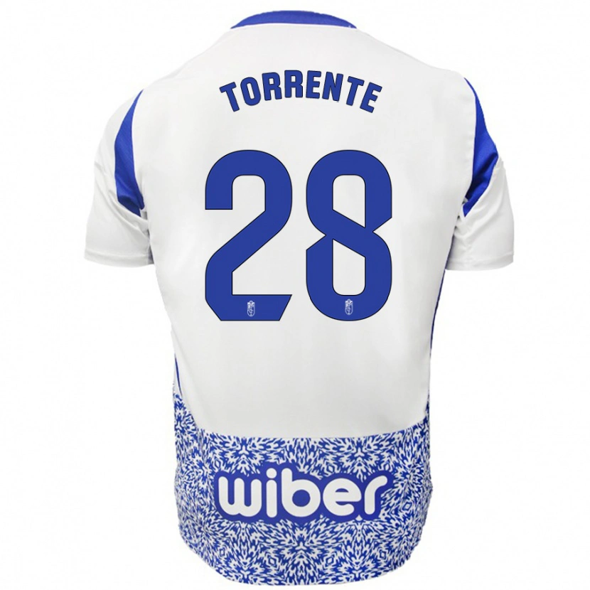 Danxen Enfant Maillot Raúl Torrente #28 Blanc Bleu Tenues Extérieur 2024/25 T-Shirt