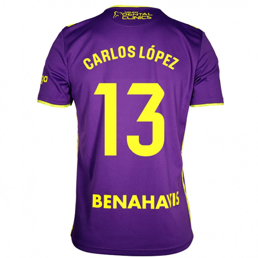 Danxen Enfant Maillot Carlos López #13 Violet Jaune Tenues Extérieur 2024/25 T-Shirt