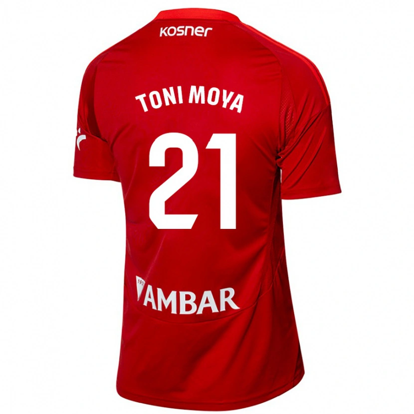 Danxen Enfant Maillot Toni Moya #21 Blanc Bleu Tenues Extérieur 2024/25 T-Shirt