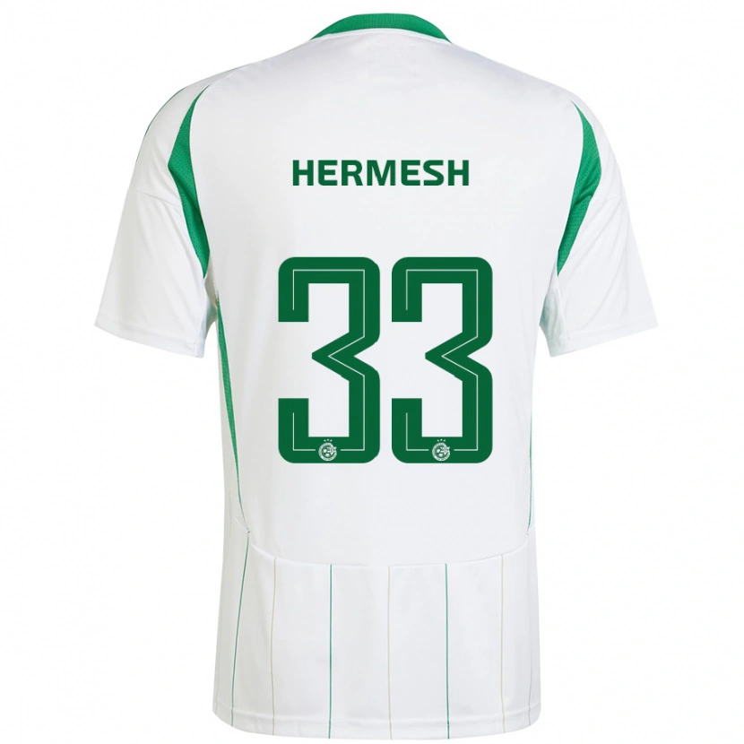 Danxen Enfant Maillot Liam Hermesh #33 Blanc Vert Tenues Extérieur 2024/25 T-Shirt