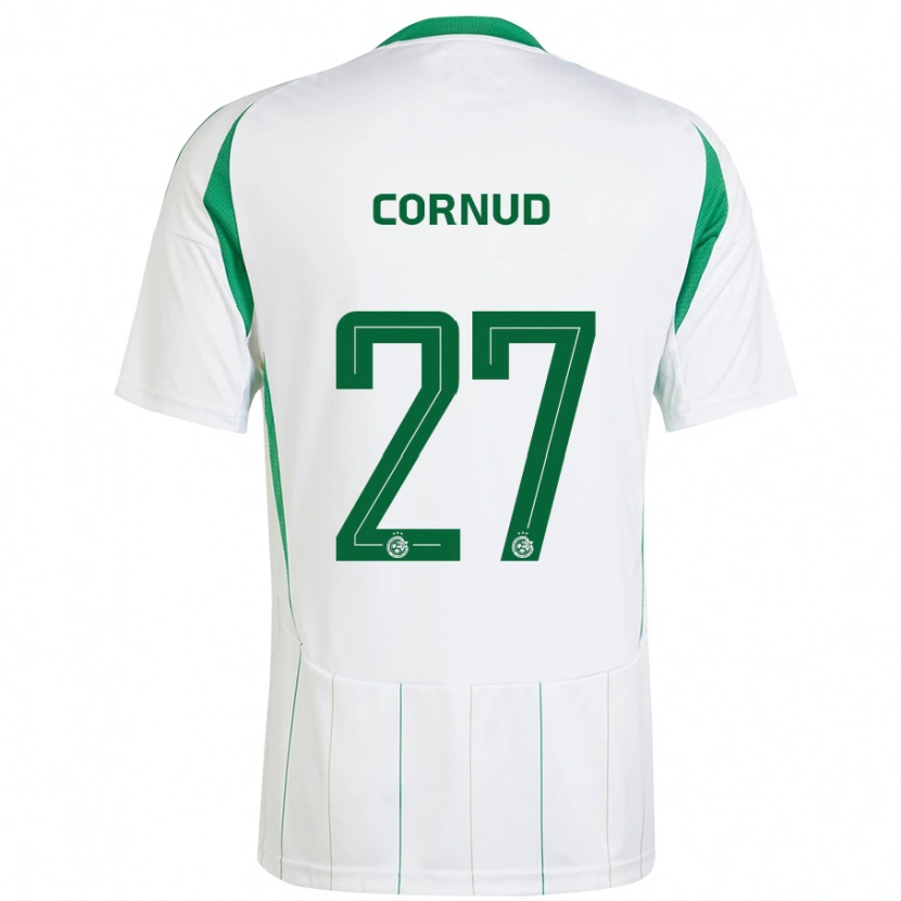 Danxen Enfant Maillot Pierre Cornud #27 Blanc Vert Tenues Extérieur 2024/25 T-Shirt