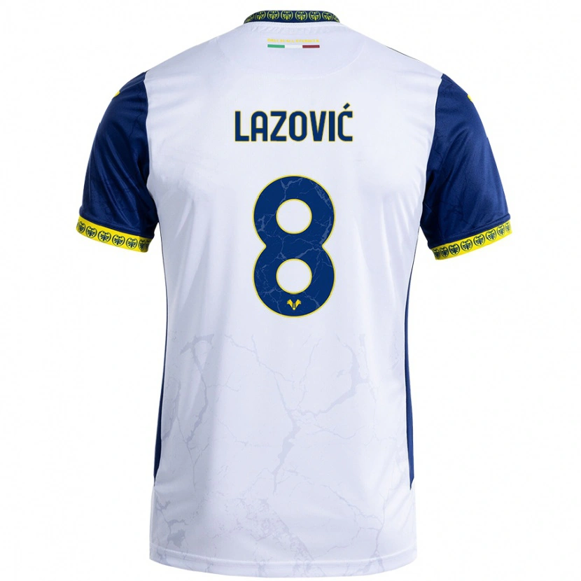 Danxen Enfant Maillot Darko Lazović #8 Blanc Bleu Tenues Extérieur 2024/25 T-Shirt