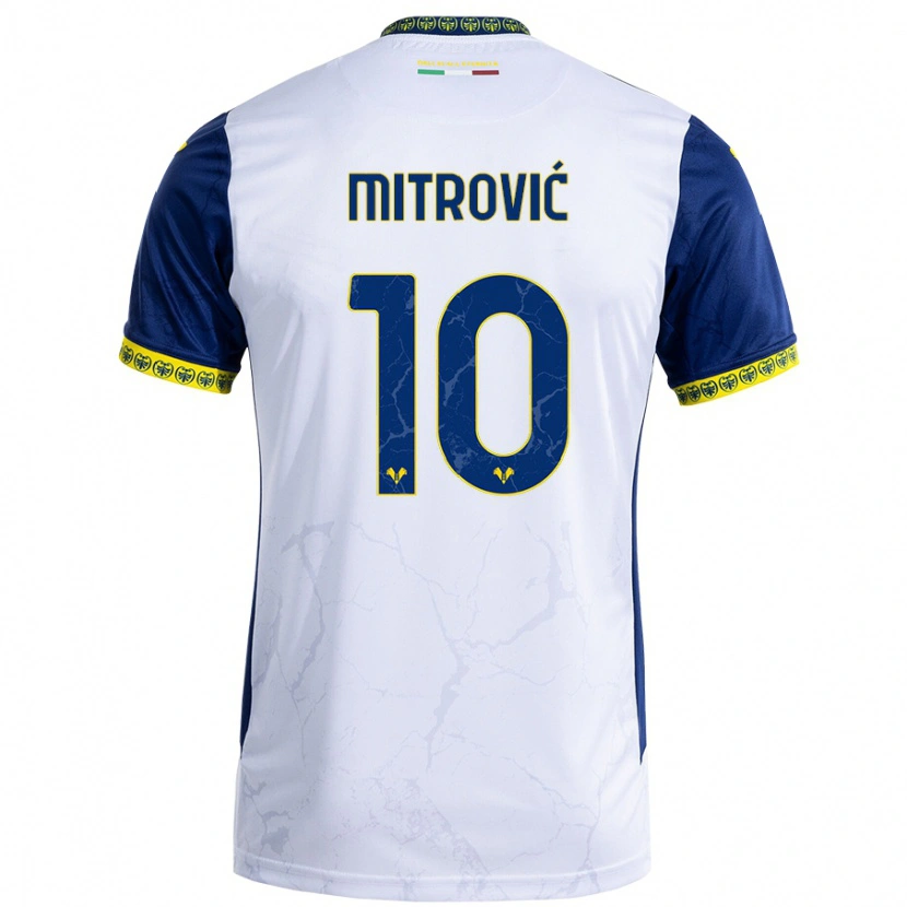 Danxen Enfant Maillot Stefan Mitrović #10 Blanc Bleu Tenues Extérieur 2024/25 T-Shirt