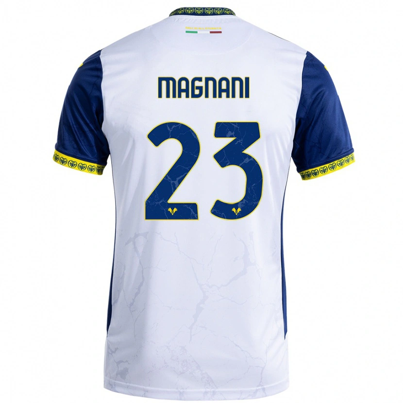 Danxen Enfant Maillot Giangiacomo Magnani #23 Blanc Bleu Tenues Extérieur 2024/25 T-Shirt