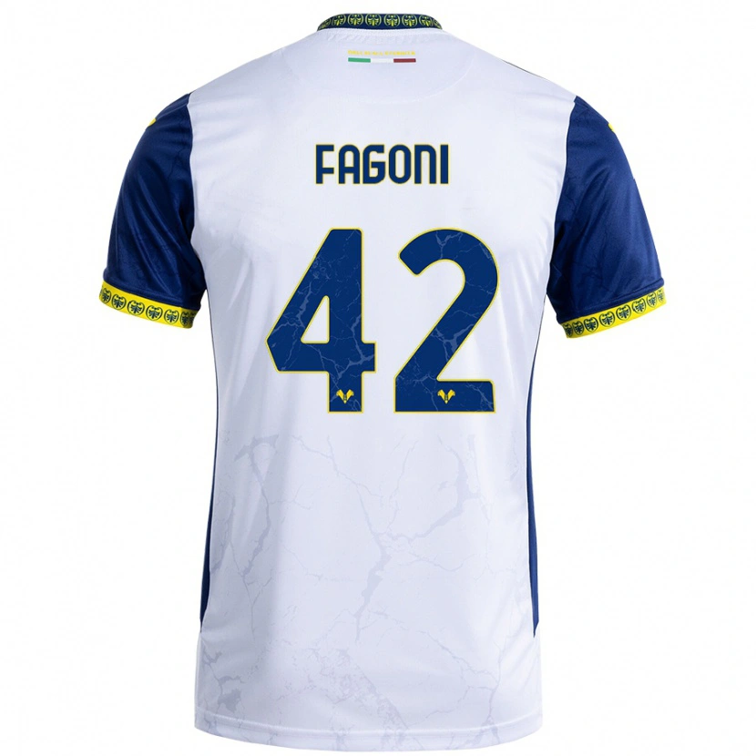 Danxen Enfant Maillot Marco Fagoni #42 Blanc Bleu Tenues Extérieur 2024/25 T-Shirt