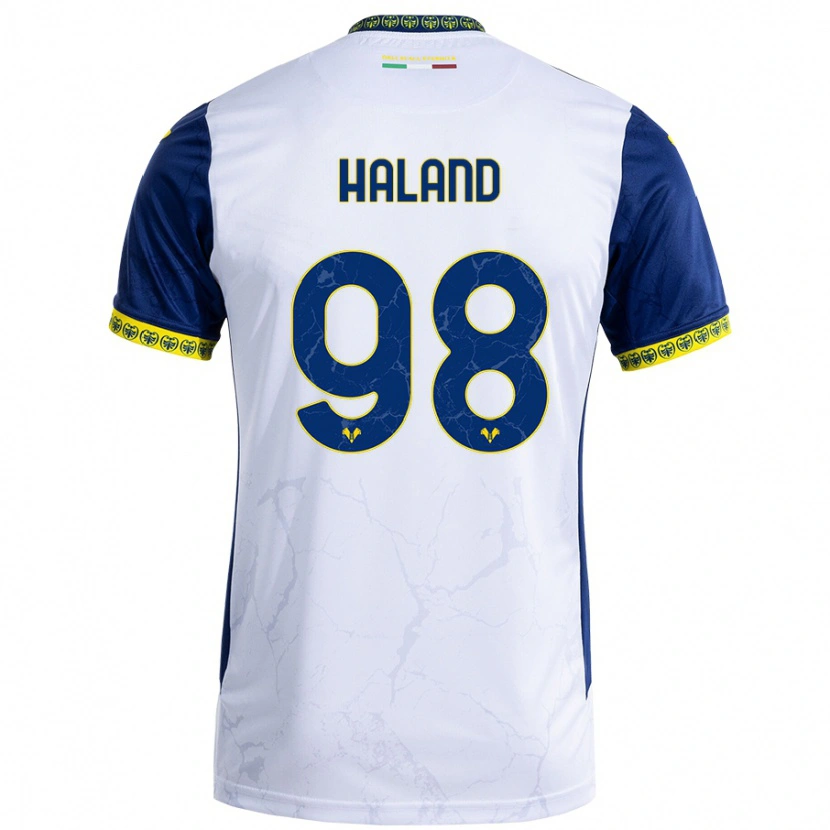 Danxen Enfant Maillot Benedicte Iversen Håland #98 Blanc Bleu Tenues Extérieur 2024/25 T-Shirt