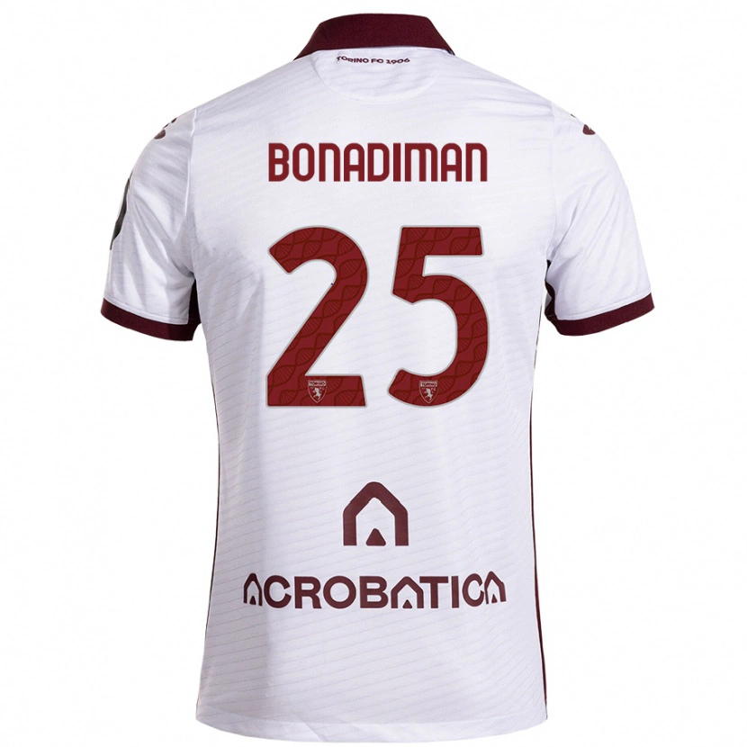 Danxen Enfant Maillot Matteo Bonadiman #25 Blanc Marron Tenues Extérieur 2024/25 T-Shirt