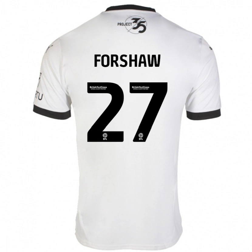 Danxen Enfant Maillot Adam Forshaw #27 Blanc Noir Tenues Extérieur 2024/25 T-Shirt