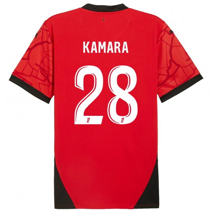 Danxen Homme Maillot Glen Kamara #28 Rouge Noir Tenues Domicile 2024/25 T-Shirt