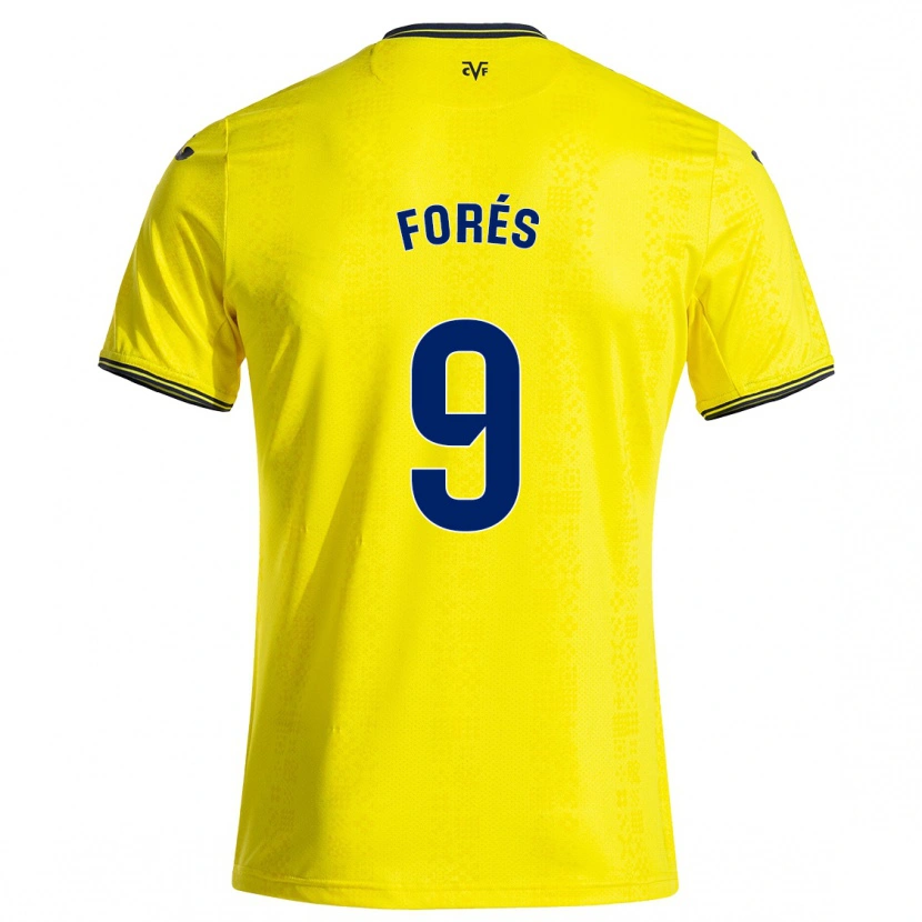 Danxen Homme Maillot Álex Forés #9 Jaune Noir Tenues Domicile 2024/25 T-Shirt