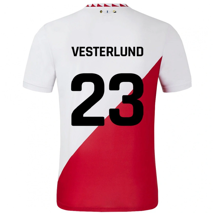 Danxen Homme Maillot Niklas Vesterlund #23 Blanc Rouge Tenues Domicile 2024/25 T-Shirt