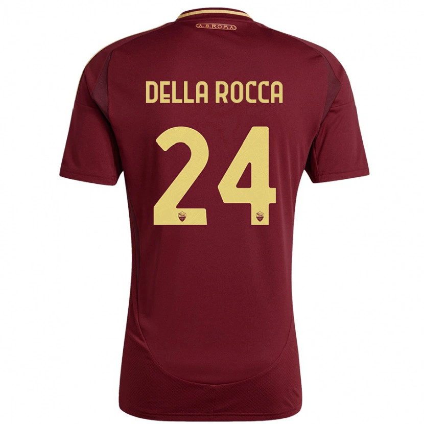 Danxen Homme Maillot Mattia Della Rocca #24 Rouge Brun Or Tenues Domicile 2024/25 T-Shirt