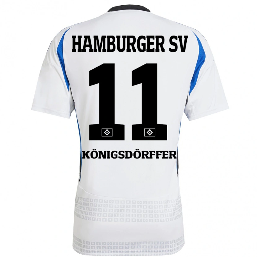 Danxen Homme Maillot Ransford Königsdörffer #11 Blanc Bleu Tenues Domicile 2024/25 T-Shirt