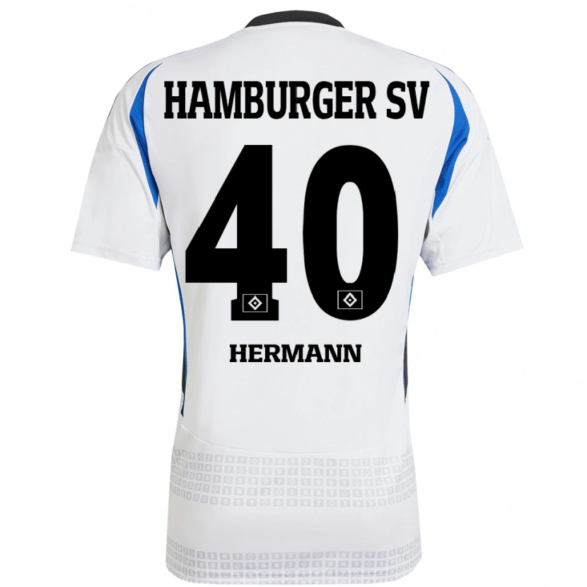 Danxen Homme Maillot Hannes Hermann #40 Blanc Bleu Tenues Domicile 2024/25 T-Shirt