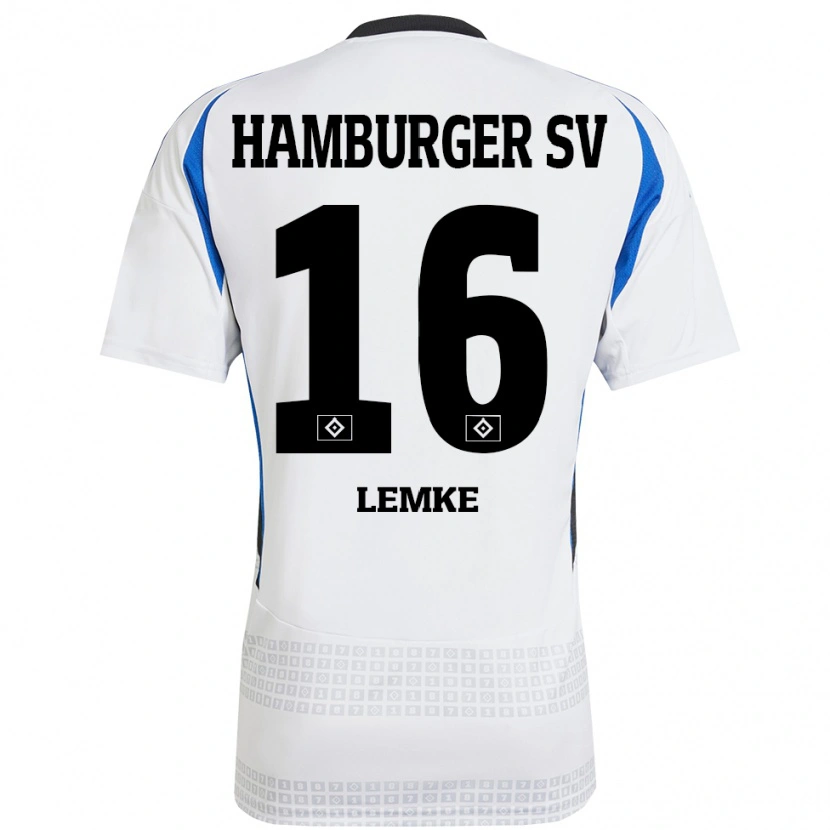 Danxen Homme Maillot Louis Lemke #16 Blanc Bleu Tenues Domicile 2024/25 T-Shirt