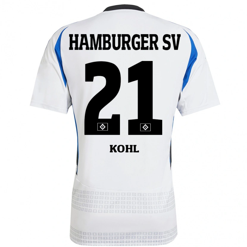 Danxen Homme Maillot Ohene Köhl #21 Blanc Bleu Tenues Domicile 2024/25 T-Shirt