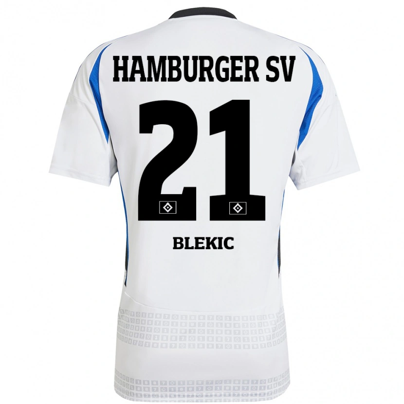 Danxen Homme Maillot Romeo Blekic #21 Blanc Bleu Tenues Domicile 2024/25 T-Shirt