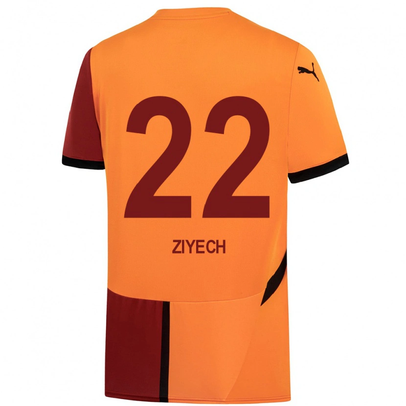 Danxen Homme Maillot Hakim Ziyech #22 Jaune Rouge Tenues Domicile 2024/25 T-Shirt