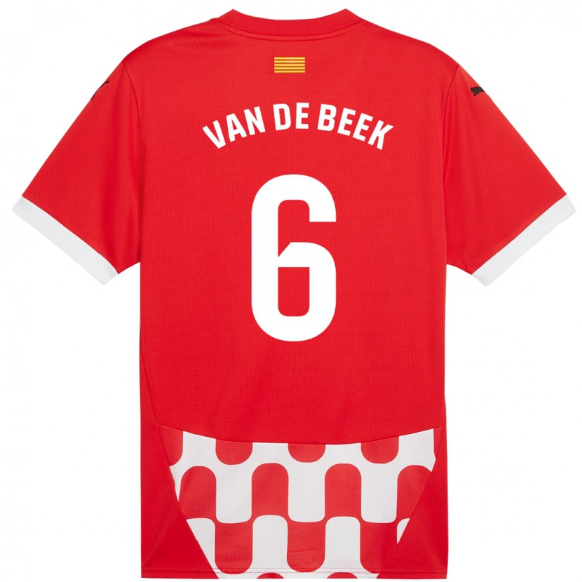 Danxen Homme Maillot Donny Van De Beek #6 Rouge Blanc Tenues Domicile 2024/25 T-Shirt